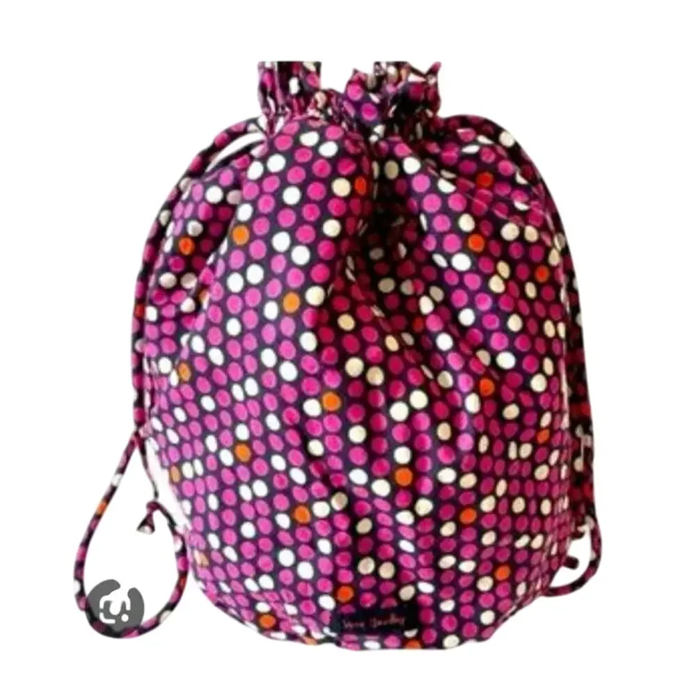 Vera Bradley Navy with Pink Polka Dot Drawstring Satchel, Backpack, Wet Bag NWOT